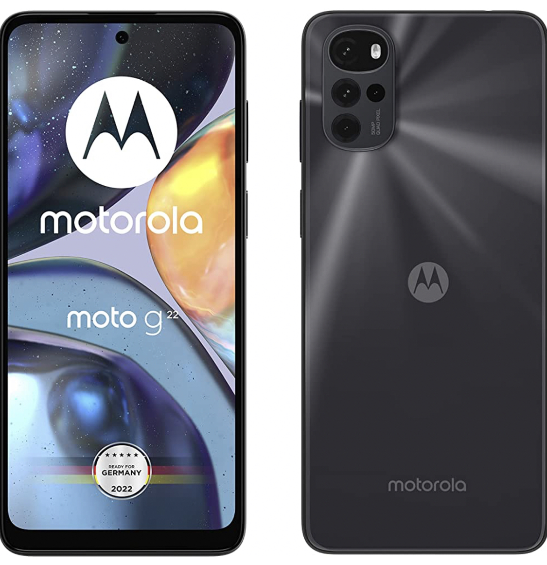 Motorola moto g22 Smartphone (6,5″-HD+-Display, 50-MP-Kamera, 4 GB/64 GB, 5000 mAh, Android 12), Cosmic Black