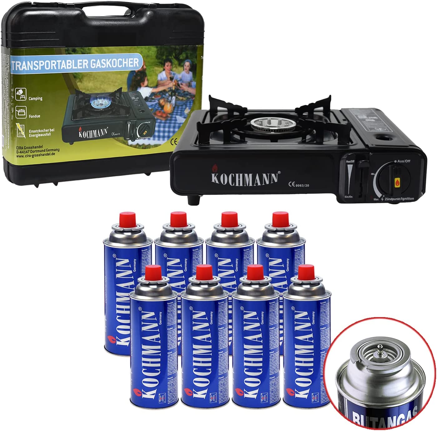 (Amazon Marketplace) Kochmann Gaskocher mit 8 Kartuschen
