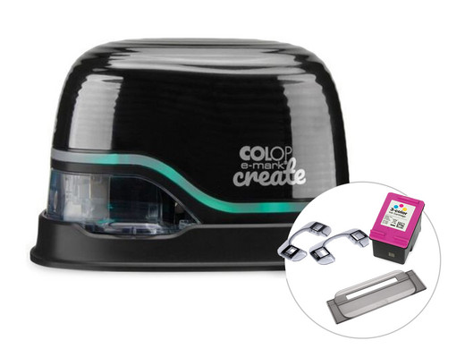 COLOP e-mark Create tragbarer Mini-Drucker mit 2x Tinte, Lineal & Farbbandführung