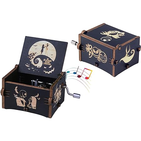 Keast Handkurbelte Spieluhr aus Holz, für Jungen und Mädchen, graviert “The Nightmare Before Christmas” Spieluhr für Kinder, spielt Melodie Dies ist Halloween-Spieluhr für Halloween
