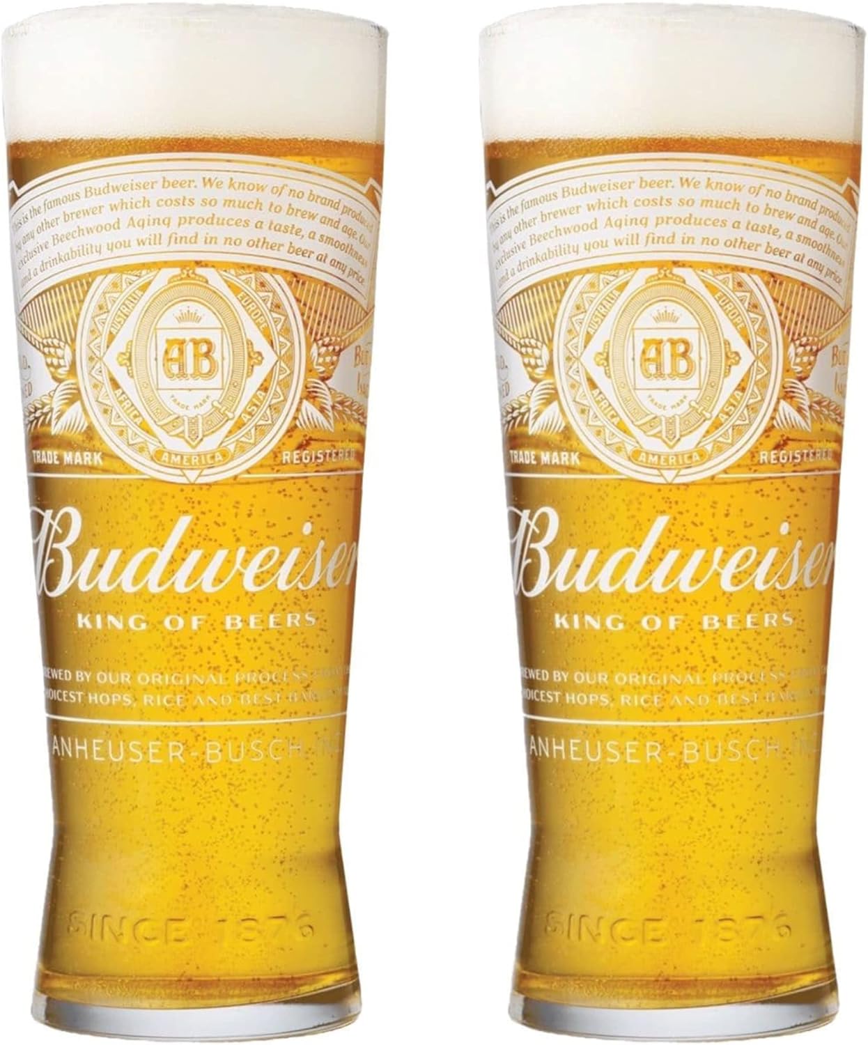 GarageBar Budweiser Glas | Nukleiertes Bierglas | Offizielles Merchandise-Produkt | Kommt mit 2 x Bier-Tropfmatten | 2 Pint-Gläser