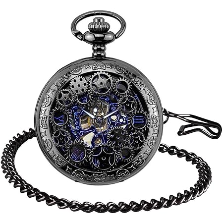 Unendlich U Herren Römische Ziffern Skala Taschenuhr mit Halskette Kette Analog Handaufzug Unisex Retro Steampunk Mechanische Kettenuhr