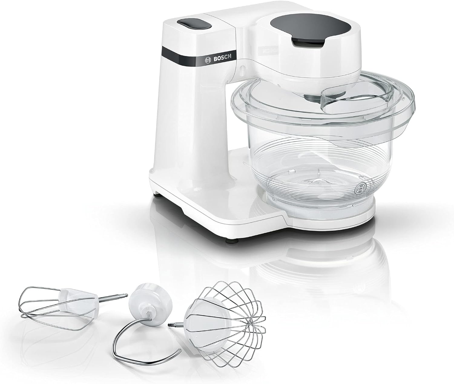Bosch Hausgeräte Küchenmaschine MUM Serie 2 MUMS2TW00, Tritan-Schüssel 3,8 L, Planetenrührwerk, Knethaken, Schlagbesen, Rührbesen Edelstahl, Multifunktions-Küchenmaschine, Rühr-Maschine, 700 W, weiß