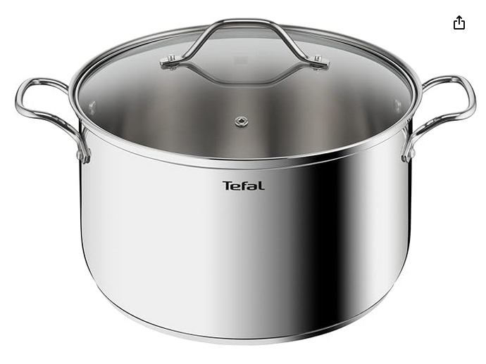 Tefal Intuition XL B8646404 Großer Edelstahl-Kochtopf 28 cm/8 L, Induktion, 5 Jahre Garantie, Premium 18/10 Edelstahl, Größe XL, stabile Griffe, Glasdeckel