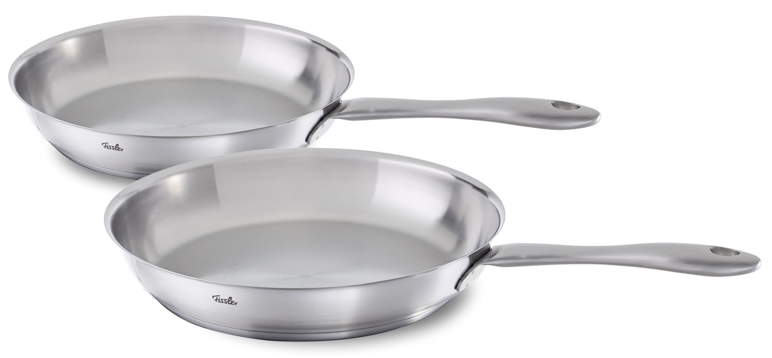 Fissler Catania Pfannen-Set (2-teilig, Ø 24 + 28 cm) – robuste Edelstahl-Pfannen mit Thermic-Boden, gleichmäßige Wärmeverteilung, backofengeeignet, spülmaschinengeeignet, induktionsgeeignet