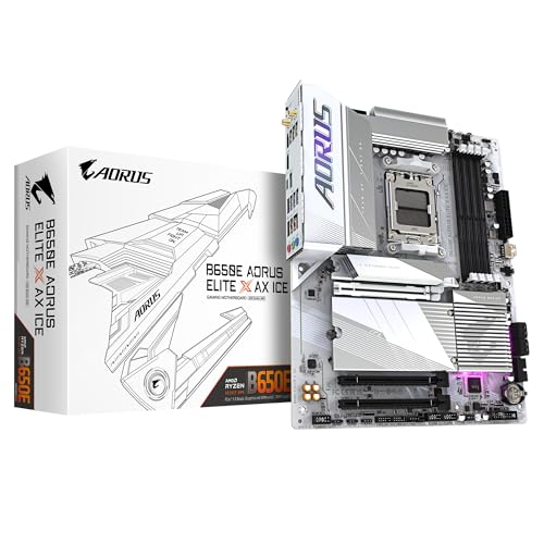 GIGABYTE B650E AORUS Elite X AX Ice Mainboard – AMD Ryzen 9000er-Serie, 12+2+2 Phasen VRM, bis zu 8000 MHz DDR5 (OC), 1xPCIe 5.0 + 2xPCIe 4.0 M.2, 2,5 GbE LAN, WiFi 6E, U
