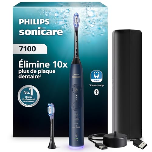 Philips Sonicare 7100 elektrische Zahnbürste, Schallzahnbürste mit App, 4 Putzmodi, 3 Intensitätsstufen, Andruckkontrolle, EasyStart, SmarTimer, Marineblau, Modell HX7423